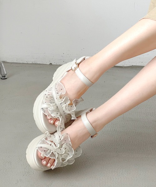 Shoes in Closet(シューズインクローゼット)の「【新色登場】+9.0㎝ 軽量 厚底 スタイルアップソール シアー クロス ベルト サンダル 5470(サンダル・レディース・ダークブラウン/ブラック×ブラック/ホワイト/ホワイト系3/ブラック系3・M/S/LL/L)」の6枚目の写真