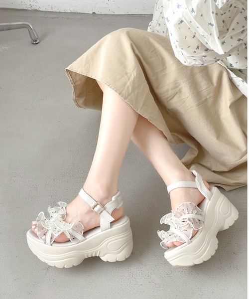 Shoes in Closet(シューズインクローゼット)の「【新色登場】+9.0㎝ 軽量 厚底 スタイルアップソール シアー クロス ベルト サンダル 5470(サンダル・レディース・ダークブラウン/ブラック×ブラック/ホワイト/ホワイト系3/ブラック系3・M/S/LL/L)」の8枚目の写真