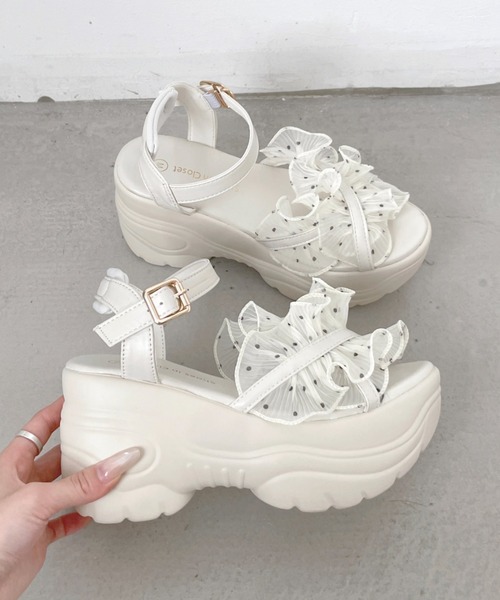 Shoes in Closet(シューズインクローゼット)の「【新色登場】+9.0㎝ 軽量 厚底 スタイルアップソール シアー クロス ベルト サンダル 5470(サンダル・レディース・ダークブラウン/ブラック×ブラック/ホワイト/ホワイト系3/ブラック系3・M/S/LL/L)」の12枚目の写真