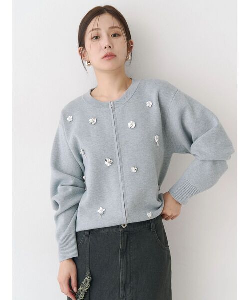 CALNAMUR(カルナムール)の「フロントジップビジューニットカーディガン(カーディガン/ボレロ・レディース・グレー/ネイビー/イエロー・FREE)」の5枚目の写真