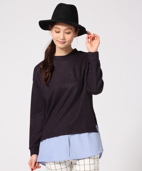 GLOBAL WORK（グローバルワーク）の「シャツコンビプルオーバー長袖２/709683（ニット/セーター・レディース・ブラック/ライトベージュ/ネイビー/グレー・SMALL/LARGE/MEDIUM）」の4枚目の写真