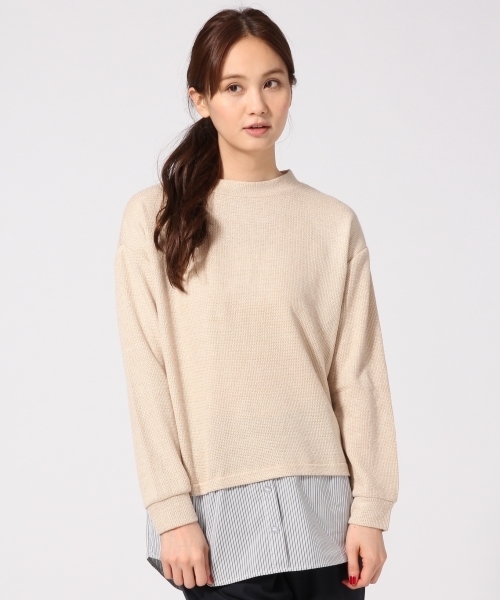 GLOBAL WORK（グローバルワーク）の「シャツコンビプルオーバー長袖２/709683（ニット/セーター・レディース・ブラック/ライトベージュ/ネイビー/グレー・SMALL/LARGE/MEDIUM）」の3枚目の写真