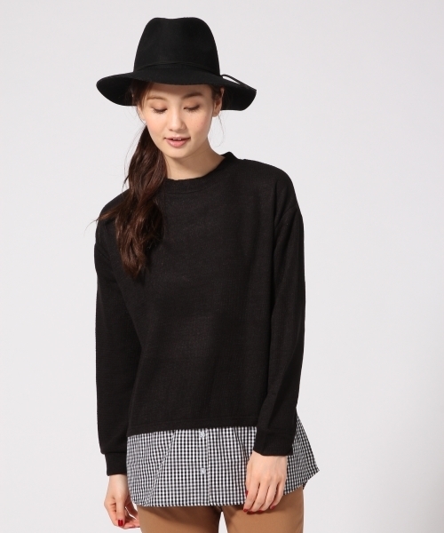 GLOBAL WORK（グローバルワーク）の「シャツコンビプルオーバー長袖２/709683（ニット/セーター・レディース・ブラック/ライトベージュ/ネイビー/グレー・SMALL/LARGE/MEDIUM）」の2枚目の写真