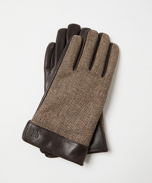KATHARINE HAMNETT LONDON (キャサリンハムネットロンドン)の「KATHARINE HAMNETT LONDON/キャサリンハムネットロンドン ツイード×本革グローブ(タッチパネル対応)KHM-1055(手袋・メンズ・ブラック・24/25)」の2枚目の写真