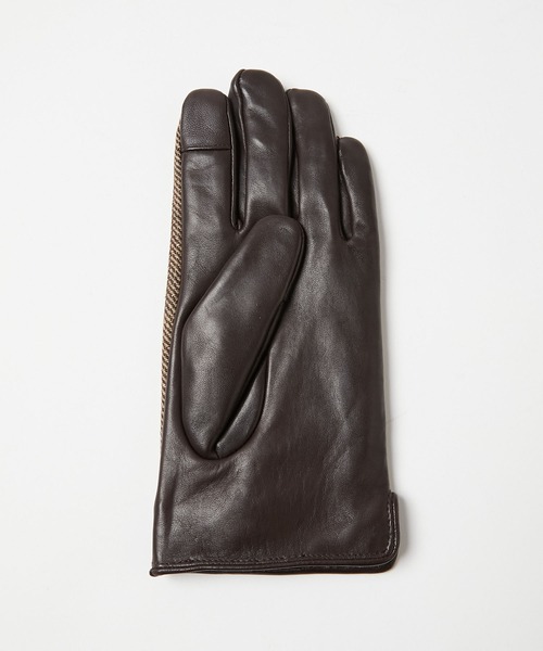 KATHARINE HAMNETT LONDON (キャサリンハムネットロンドン)の「KATHARINE HAMNETT LONDON/キャサリンハムネットロンドン ツイード×本革グローブ(タッチパネル対応)KHM-1055(手袋・メンズ・ブラック・24/25)」の4枚目の写真