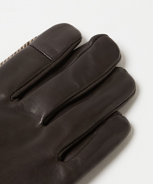 KATHARINE HAMNETT LONDON (キャサリンハムネットロンドン)の「KATHARINE HAMNETT LONDON/キャサリンハムネットロンドン ツイード×本革グローブ(タッチパネル対応)KHM-1055(手袋・メンズ・ブラック・24/25)」の5枚目の写真