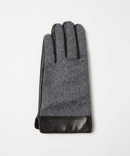 KATHARINE HAMNETT LONDON (キャサリンハムネットロンドン)の「KATHARINE HAMNETT LONDON/キャサリンハムネットロンドン ツイード×本革グローブ(タッチパネル対応)KHM-1055(手袋・メンズ・ブラック・24/25)」の9枚目の写真