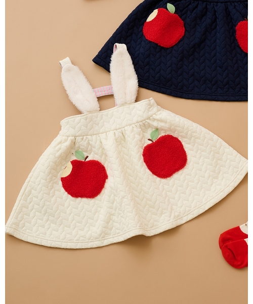 baby cheer（ベイビーチアー）の「りんごポケットジャンパースカート（ジャンパースカート・キッズ・ピンク/ネイビー/ホワイト系・120cm/110cm/80ｃｍ/90cm/100cm）」の2枚目の写真