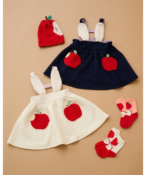 baby cheer（ベイビーチアー）の「りんごポケットジャンパースカート（ジャンパースカート・キッズ・ピンク/ネイビー/ホワイト系・120cm/110cm/80ｃｍ/90cm/100cm）」の16枚目の写真