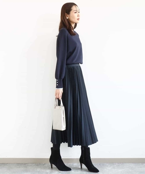 MK MICHEL KLEIN（エムケーミッシェルクラン）の「[洗える]プリーツデザインスカート（スカート・レディース・ネイビー/ベージュ・38）」の4枚目の写真