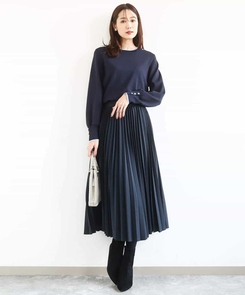 MK MICHEL KLEIN（エムケーミッシェルクラン）の「[洗える]プリーツデザインスカート（スカート・レディース・ネイビー/ベージュ・38）」の5枚目の写真