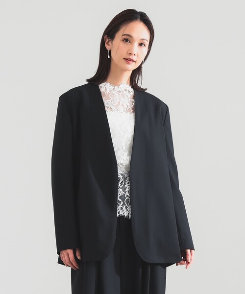 ATON(エイトン)の「ATON / ウールトロピカル ノーカラー ジャケット(ノーカラージャケット・レディース・ネイビー/ブラック・02/01)」の6枚目の写真