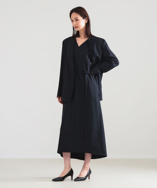 美品▲定価9.7万円▲ATON エイトン//ノーカラーウールメルトンコート 黒 ATON（エイトン） チェスターコート コート 「ATON」SUPER 160S DOUBLE