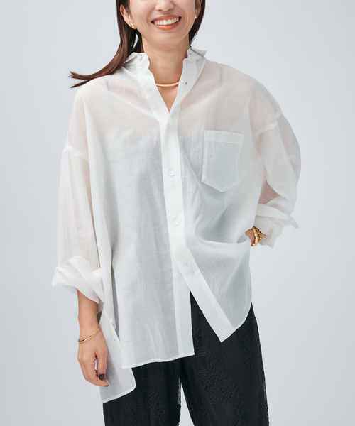 TICCA(ティッカ)の「TICCA ティッカ コットンシルクスクエアビッグシャツ uni 0261401113(シャツ/ブラウス・レディース・チャコールグレー/ホワイト・FREE)」の2枚目の写真