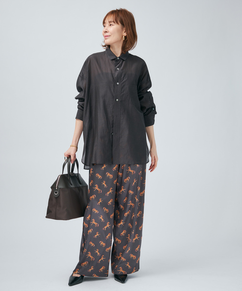 TICCA(ティッカ)の「TICCA ティッカ コットンシルクスクエアビッグシャツ uni 0261401113(シャツ/ブラウス・レディース・チャコールグレー/ホワイト・FREE)」の3枚目の写真