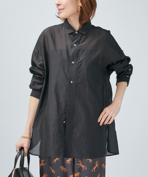 TICCA(ティッカ)の「TICCA ティッカ コットンシルクスクエアビッグシャツ uni 0261401113(シャツ/ブラウス・レディース・チャコールグレー/ホワイト・FREE)」の5枚目の写真