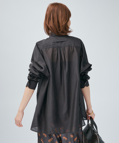 TICCA(ティッカ)の「TICCA ティッカ コットンシルクスクエアビッグシャツ uni 0261401113(シャツ/ブラウス・レディース・チャコールグレー/ホワイト・FREE)」の6枚目の写真