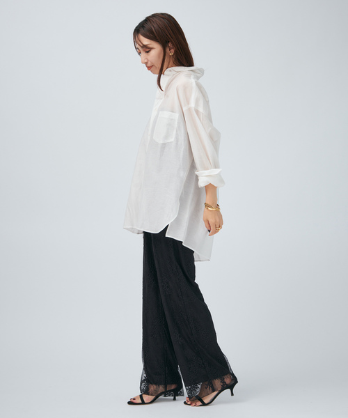 TICCA(ティッカ)の「TICCA ティッカ コットンシルクスクエアビッグシャツ uni 0261401113(シャツ/ブラウス・レディース・チャコールグレー/ホワイト・FREE)」の11枚目の写真