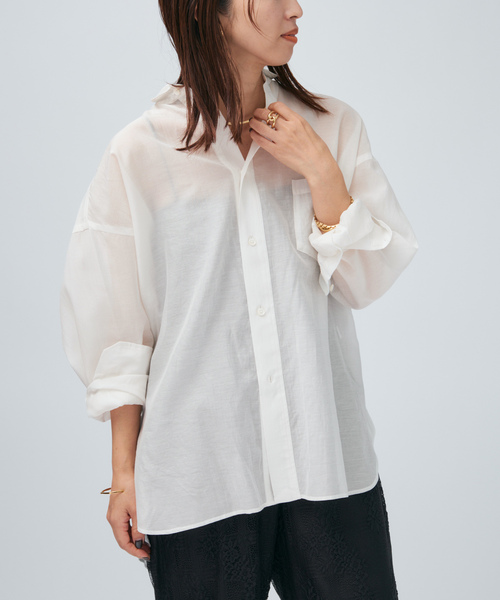 TICCA(ティッカ)の「TICCA ティッカ コットンシルクスクエアビッグシャツ uni 0261401113(シャツ/ブラウス・レディース・チャコールグレー/ホワイト・FREE)」の12枚目の写真