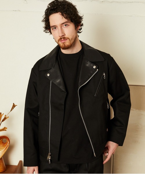 schott(ショット)の「Schott×DICKIES/ショット×ディッキーズ/LEATHER COMB. DOUBLE RIDERS/レザーコンビ ダブルライダース(ブルゾン・メンズ・ブラック系その他/ブラック・M/L/XL)」の9枚目の写真