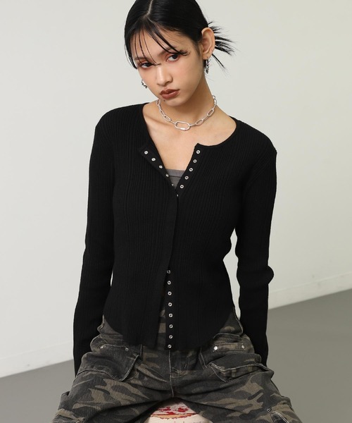 スナップボタン スリムリブ ニット カーディガン（ニット/セーター