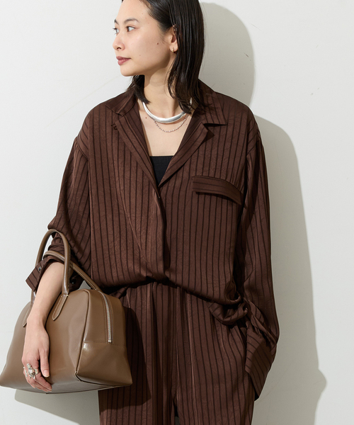 JOURNAL STANDARD(ジャーナルスタンダード)の「【ARCHIVE STANCE/アーカイブスタンス】Satin Stripe Dolman Shirt(シャツ/ブラウス・レディース・ブラウン/ブラック・FREE)」の2枚目の写真