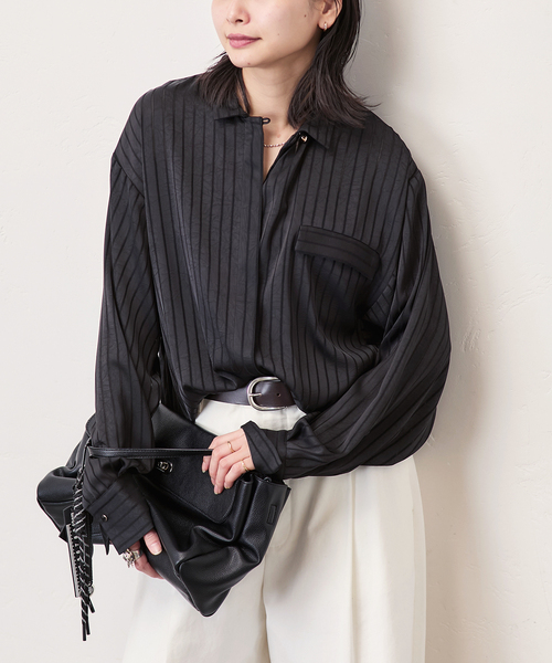 JOURNAL STANDARD(ジャーナルスタンダード)の「【ARCHIVE STANCE/アーカイブスタンス】Satin Stripe Dolman Shirt(シャツ/ブラウス・レディース・ブラウン/ブラック・FREE)」の1枚目の写真