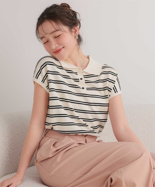 新品同様✨23区　2025　フレンチスリーブ ポロニット　ベージュ　38 セール】フレンチスリーブポロニット（ニット/セーター）｜titivate