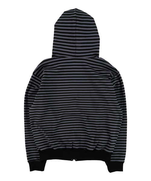 セール】TCM stripe hooded zip-up (charcoal/black)（パーカー