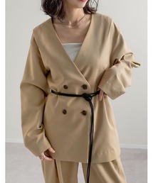 Re:EDIT（リエディ）の「[2026S S COLLECTION]レザーベルト付きノーカラーツイルジャケット（テーラードジャケット）」