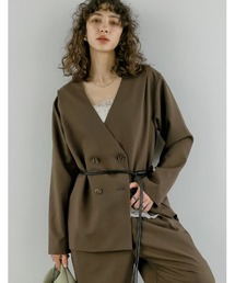 Re:EDIT（リエディ）の「[2026S S COLLECTION]レザーベルト付きノーカラーツイルジャケット（テーラードジャケット）」