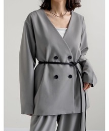 Re:EDIT（リエディ）の「[2026S S COLLECTION]レザーベルト付きノーカラーツイルジャケット（テーラードジャケット）」