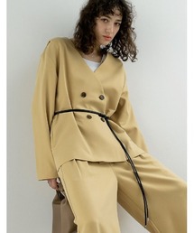 Re:EDIT（リエディ）の「[2026S S COLLECTION]レザーベルト付きノーカラーツイルジャケット（テーラードジャケット）」