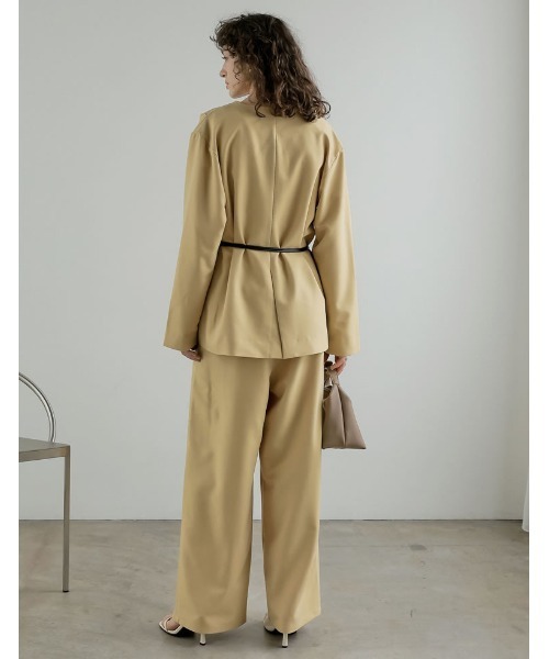 Re:EDIT（リエディ）の「[2026S/S COLLECTION]レザーベルト付きノーカラーツイルジャケット（テーラードジャケット・レディース・グレー/ブラウン/ベージュ/イエロー・MEDIUM/LARGE）」の14枚目の写真