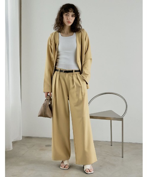 Re:EDIT（リエディ）の「[2026S/S COLLECTION]レザーベルト付きノーカラーツイルジャケット（テーラードジャケット・レディース・グレー/ブラウン/ベージュ/イエロー・MEDIUM/LARGE）」の16枚目の写真