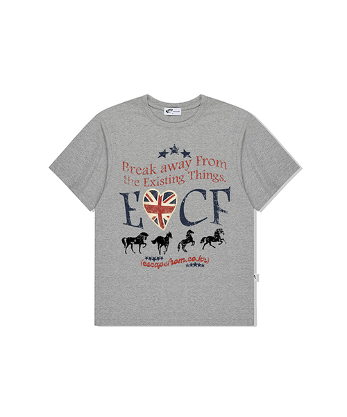 ESCAPEFROM（エスケープフロム）の「ブレイクホースプリントオーバーサイズ半袖Tシャツ [4カラー]（Tシャツ/カットソー・レディース・チャコール/ホワイト/グレー/ブラック・SMALL/MEDIUM/LARGE）」の3枚目の写真