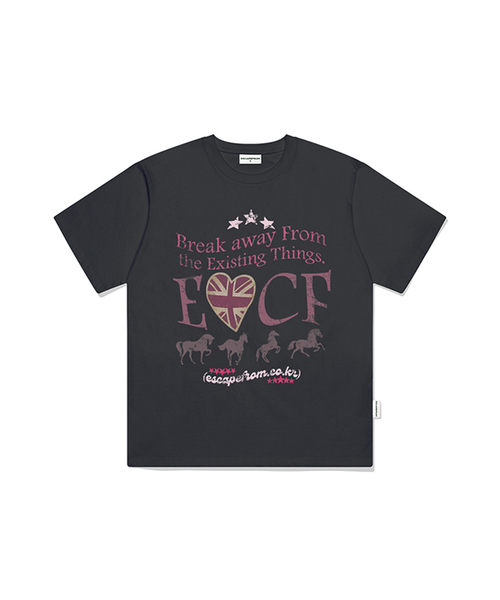 ESCAPEFROM（エスケープフロム）の「ブレイクホースプリントオーバーサイズ半袖Tシャツ [4カラー]（Tシャツ/カットソー・レディース・チャコール/ホワイト/グレー/ブラック・SMALL/MEDIUM/LARGE）」の4枚目の写真