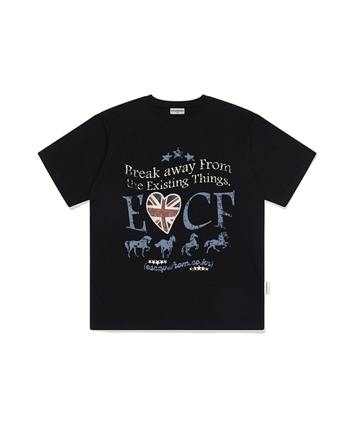 ESCAPEFROM（エスケープフロム）の「ブレイクホースプリントオーバーサイズ半袖Tシャツ [4カラー]（Tシャツ/カットソー・レディース・チャコール/ホワイト/グレー/ブラック・SMALL/MEDIUM/LARGE）」の2枚目の写真