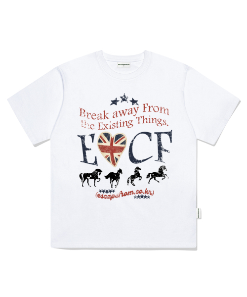 ESCAPEFROM（エスケープフロム）の「ブレイクホースプリントオーバーサイズ半袖Tシャツ [4カラー]（Tシャツ/カットソー・レディース・チャコール/ホワイト/グレー/ブラック・SMALL/MEDIUM/LARGE）」の6枚目の写真