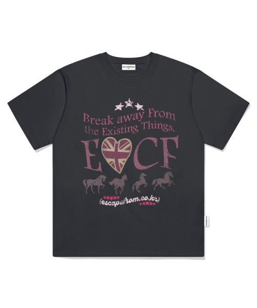 ESCAPEFROM（エスケープフロム）の「ブレイクホースプリントオーバーサイズ半袖Tシャツ [4カラー]（Tシャツ/カットソー・レディース・チャコール/ホワイト/グレー/ブラック・SMALL/MEDIUM/LARGE）」の8枚目の写真