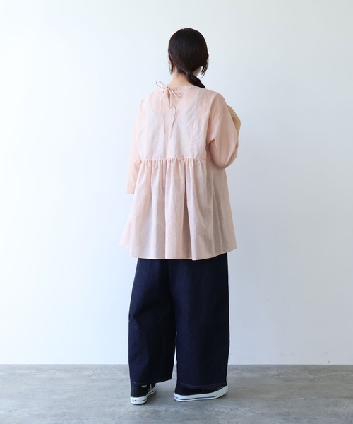 yuni(ユニ )の「Cotton Polyester stripe tunic tiered 2way ブラウス(シャツ/ブラウス・レディース・アイボリー/ブラウン/ピンク・FREE)」の6枚目の写真