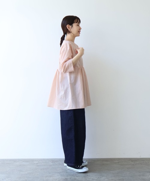 yuni(ユニ )の「Cotton Polyester stripe tunic tiered 2way ブラウス(シャツ/ブラウス・レディース・アイボリー/ブラウン/ピンク・FREE)」の7枚目の写真