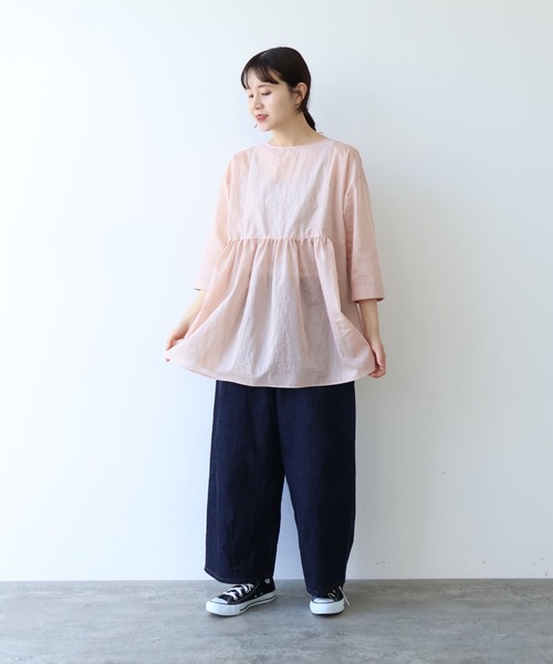 yuni(ユニ )の「Cotton Polyester stripe tunic tiered 2way ブラウス(シャツ/ブラウス・レディース・アイボリー/ブラウン/ピンク・FREE)」の5枚目の写真