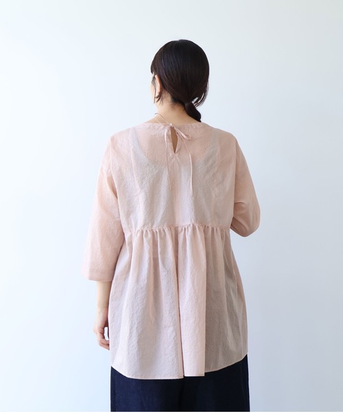 yuni(ユニ )の「Cotton Polyester stripe tunic tiered 2way ブラウス(シャツ/ブラウス・レディース・アイボリー/ブラウン/ピンク・FREE)」の11枚目の写真