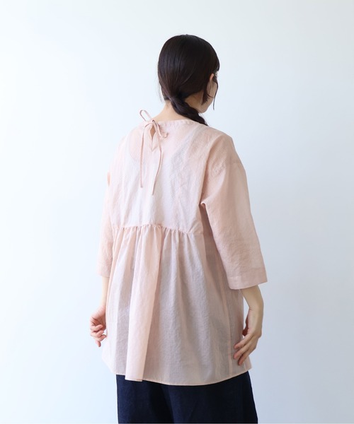 yuni(ユニ )の「Cotton Polyester stripe tunic tiered 2way ブラウス(シャツ/ブラウス・レディース・アイボリー/ブラウン/ピンク・FREE)」の12枚目の写真