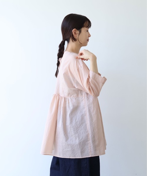 yuni(ユニ )の「Cotton Polyester stripe tunic tiered 2way ブラウス(シャツ/ブラウス・レディース・アイボリー/ブラウン/ピンク・FREE)」の13枚目の写真