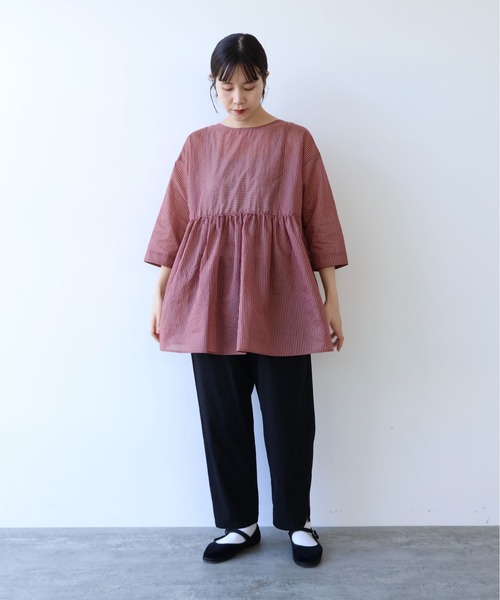 yuni(ユニ )の「Cotton Polyester stripe tunic tiered 2way ブラウス(シャツ/ブラウス・レディース・アイボリー/ブラウン/ピンク・FREE)」の15枚目の写真