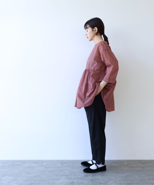 yuni(ユニ )の「Cotton Polyester stripe tunic tiered 2way ブラウス(シャツ/ブラウス・レディース・アイボリー/ブラウン/ピンク・FREE)」の17枚目の写真