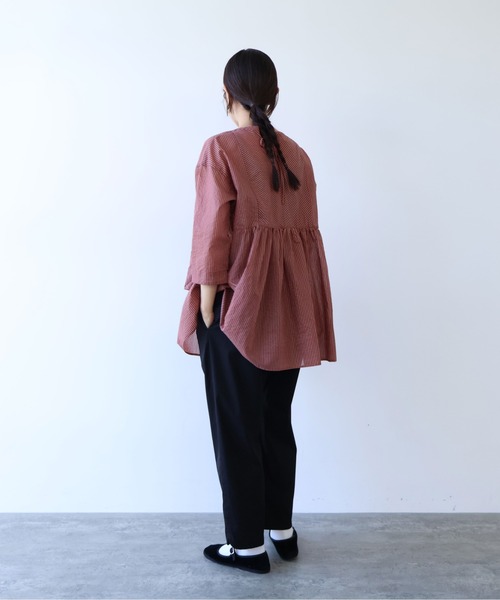 yuni(ユニ )の「Cotton Polyester stripe tunic tiered 2way ブラウス(シャツ/ブラウス・レディース・アイボリー/ブラウン/ピンク・FREE)」の18枚目の写真