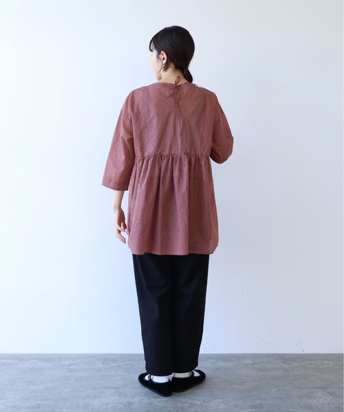 yuni(ユニ )の「Cotton Polyester stripe tunic tiered 2way ブラウス(シャツ/ブラウス・レディース・アイボリー/ブラウン/ピンク・FREE)」の19枚目の写真